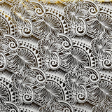 Palm Leaves Traditional Tattoo Polyester Foil Fabric - Foil Printed, Palm Leaves, 60" Width (1 Yard)