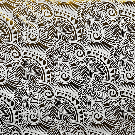 Palm Leaves Traditional Tattoo Polyester Foil Fabric - Foil Printed, Palm Leaves, 60" Width (1 Yard)
