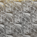 Palm Leaves Traditional Tattoo Polyester Foil Fabric - Foil Printed, Red & Gold, 36" X 60" (1 Yard)