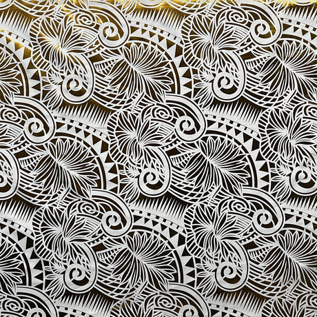 Palm Leaves Traditional Tattoo Polyester Foil Fabric - Foil Printed, Red & Gold, 36" X 60" (1 Yard)