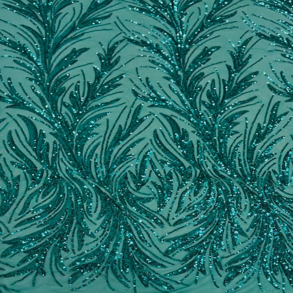 Ariba Floral Leaf Stretch Sequins Fabric - Nylon Spandex Mesh Fabric, 4-Way Stretch, 60" Width, 52" Sequins Width (1 Yard)