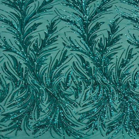 Ariba Floral Leaf Stretch Sequins Fabric - Nylon Spandex Mesh Fabric, 4-Way Stretch, 60" Width, 52" Sequins Width (1 Yard)