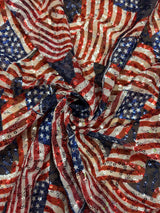 American Flag Print Sequin Mesh Fabric - American Flag Print, 4-Way Stretch, Medium Weight, 1 Yard