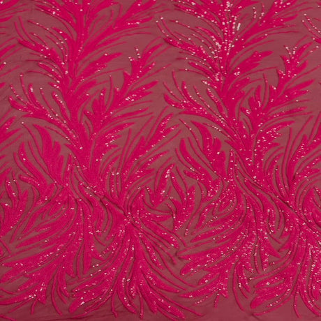 Ariba Floral Leaf Stretch Sequins Fabric - Nylon Spandex Mesh Fabric, 4-Way Stretch, 60" Width, 52" Sequins Width (1 Yard)