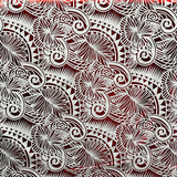 Palm Leaves Traditional Tattoo Polyester Foil Fabric - Foil Printed, Red & Gold, 36" X 60" (1 Yard)
