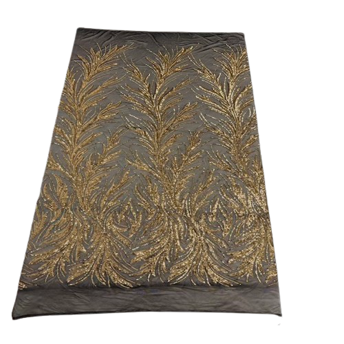 Ariba Floral Leaf Stretch Sequins Fabric - Nylon Spandex Mesh Fabric, 4-Way Stretch, 60" Width, 52" Sequins Width (1 Yard)
