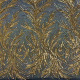 Ariba Floral Leaf Stretch Sequins Fabric - Nylon Spandex Mesh Fabric, 4-Way Stretch, 60" Width, 52" Sequins Width (1 Yard)