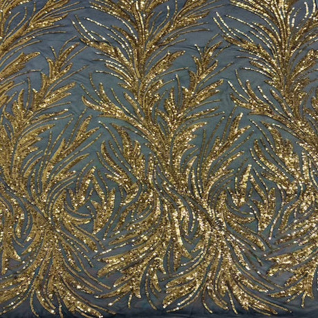 Ariba Floral Leaf Stretch Sequins Fabric - Nylon Spandex Mesh Fabric, 4-Way Stretch, 60" Width, 52" Sequins Width (1 Yard)