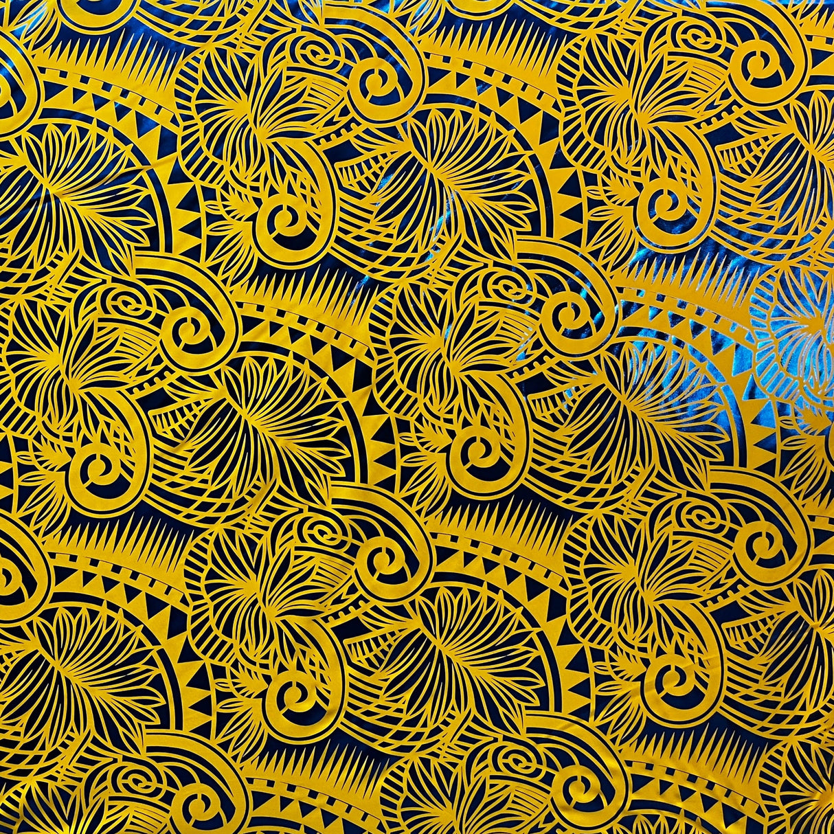 Palm Leaves Traditional Tattoo Polyester Foil Fabric - Foil Printed, Palm Leaves, 60" Width (1 Yard)