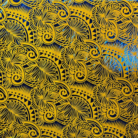 Palm Leaves Traditional Tattoo Polyester Foil Fabric - Foil Printed, Red & Gold, 36" X 60" (1 Yard)