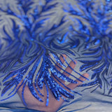 Ariba Floral Leaf Stretch Sequins Fabric - Nylon Spandex Mesh Fabric, 4-Way Stretch, 60" Width, 52" Sequins Width (1 Yard)