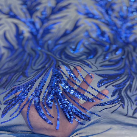 Stretch Sequins Fabric Floral Leaf Mesh