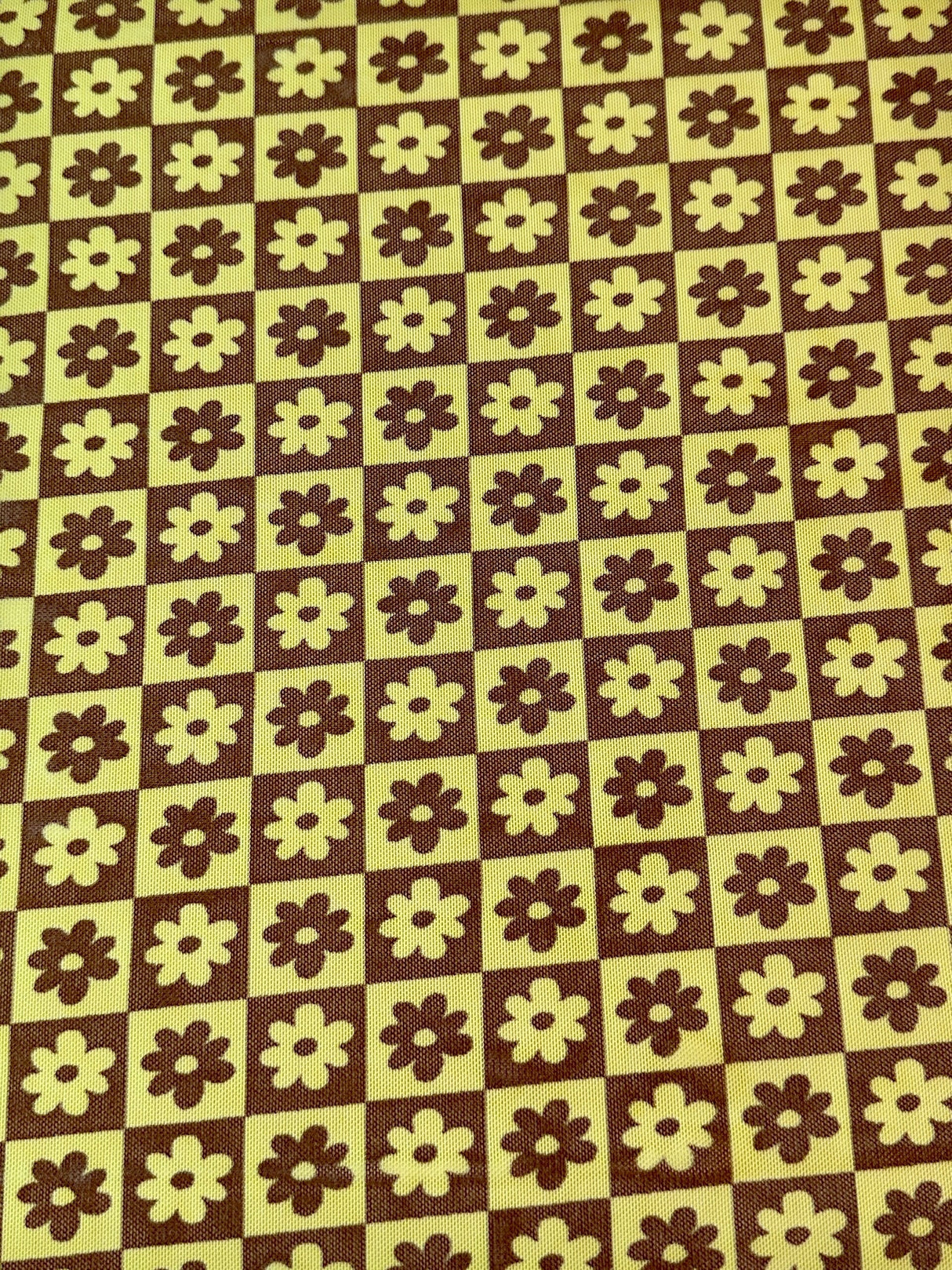 Printed Power Mesh Yellow Floral Checkered