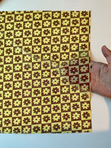 Printed Power Mesh Yellow Floral Checkered