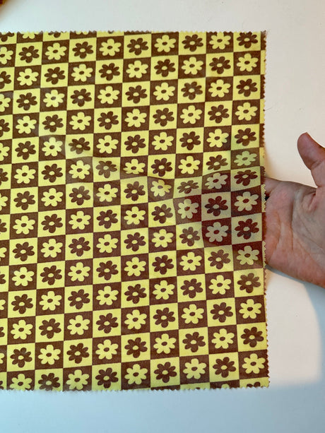 Printed Power Mesh Yellow Floral Checkered