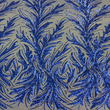 Ariba Floral Leaf Stretch Sequins Fabric - Nylon Spandex Mesh Fabric, 4-Way Stretch, 60" Width, 52" Sequins Width (1 Yard)