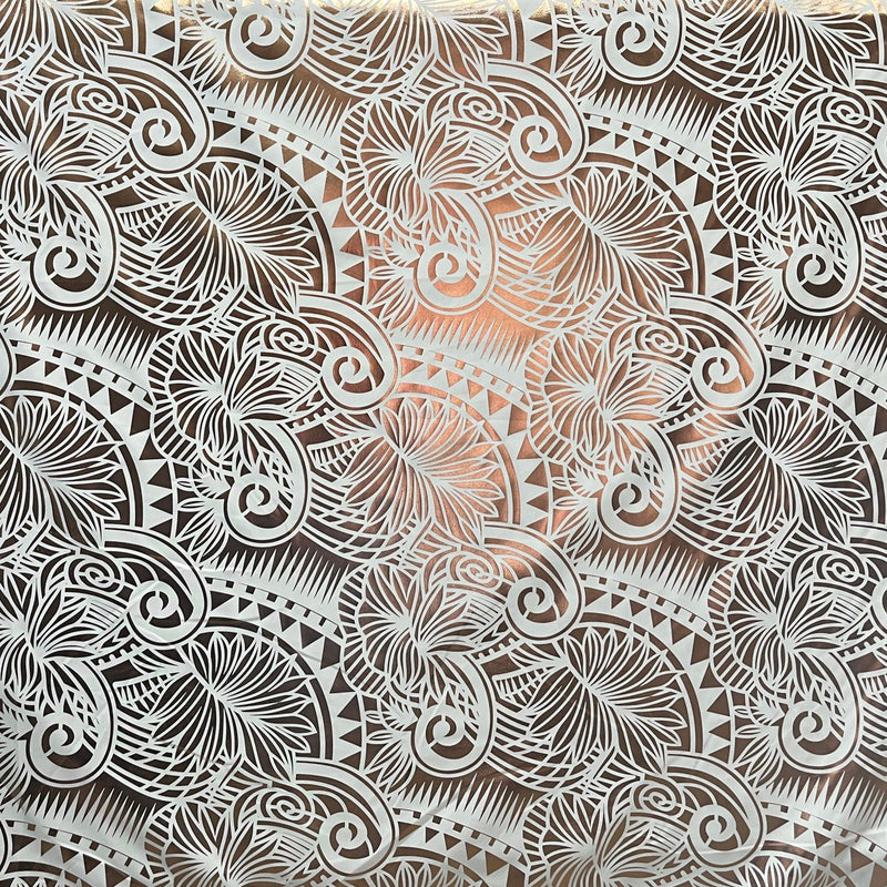 Palm Leaves Traditional Tattoo Polyester Foil Fabric - Foil Printed, Palm Leaves, 60" Width (1 Yard)