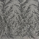 Ariba Floral Leaf Stretch Sequins Fabric - Nylon Spandex Mesh Fabric, 4-Way Stretch, 60" Width, 52" Sequins Width (1 Yard)