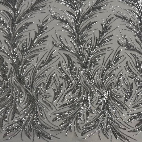 Ariba Floral Leaf Stretch Sequins Fabric - Nylon Spandex Mesh Fabric, 4-Way Stretch, 60" Width, 52" Sequins Width (1 Yard)