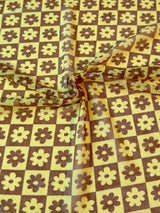 Printed Power Mesh Yellow Floral Checkered