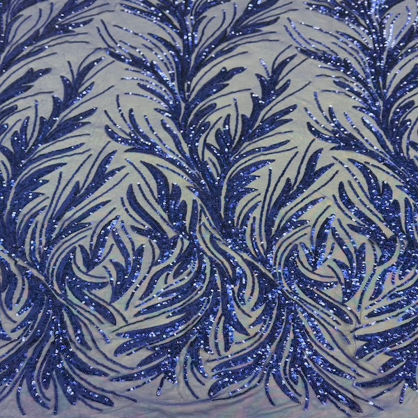 Ariba Floral Leaf Stretch Sequins Fabric - Nylon Spandex Mesh Fabric, 4-Way Stretch, 60" Width, 52" Sequins Width (1 Yard)