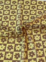 Printed Power Mesh Yellow Floral Checkered