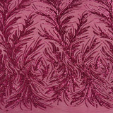 Ariba Floral Leaf Stretch Sequins Fabric - Nylon Spandex Mesh Fabric, 4-Way Stretch, 60" Width, 52" Sequins Width (1 Yard)