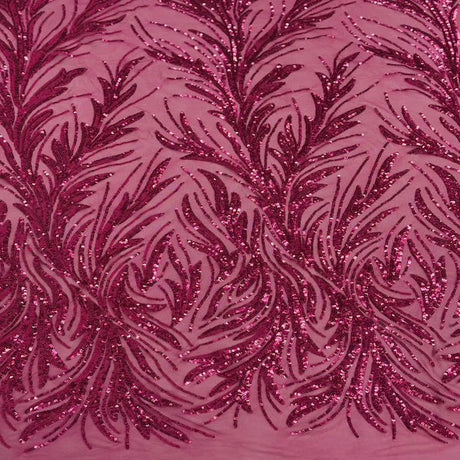 Ariba Floral Leaf Stretch Sequins Fabric - Nylon Spandex Mesh Fabric, 4-Way Stretch, 60" Width, 52" Sequins Width (1 Yard)