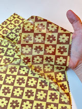 Printed Power Mesh Yellow Floral Checkered
