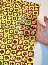 Printed Power Mesh Yellow Floral Checkered
