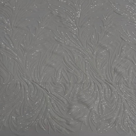 Ariba Floral Leaf Stretch Sequins Fabric - Nylon Spandex Mesh Fabric, 4-Way Stretch, 60" Width, 52" Sequins Width (1 Yard)