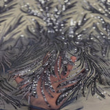 Ariba Floral Leaf Stretch Sequins Fabric - Nylon Spandex Mesh Fabric, 4-Way Stretch, 60" Width, 52" Sequins Width (1 Yard)