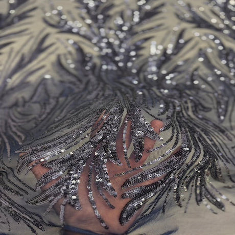 Stretch Sequins Fabric Floral Leaf Mesh