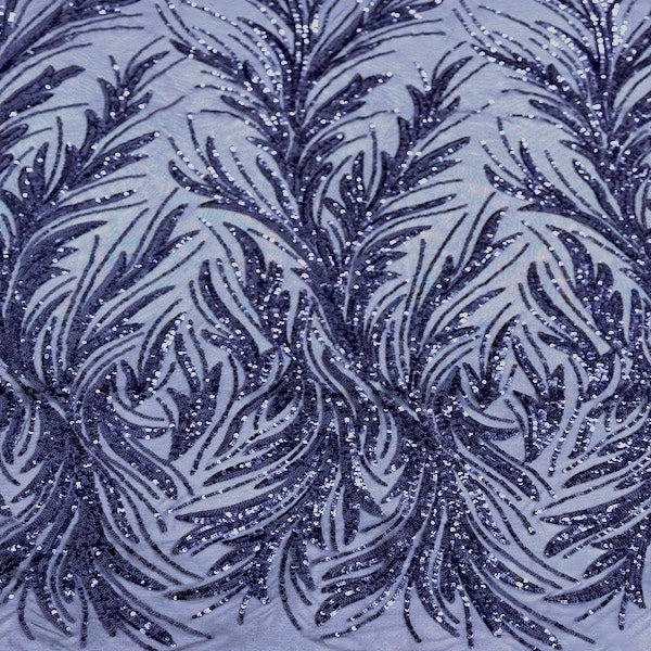 Ariba Floral Leaf Stretch Sequins Fabric - Nylon Spandex Mesh Fabric, 4-Way Stretch, 60" Width, 52" Sequins Width (1 Yard)
