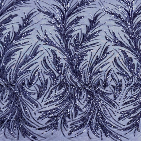 Ariba Floral Leaf Stretch Sequins Fabric - Nylon Spandex Mesh Fabric, 4-Way Stretch, 60" Width, 52" Sequins Width (1 Yard)