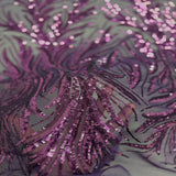 Ariba Floral Leaf Stretch Sequins Fabric - Nylon Spandex Mesh Fabric, 4-Way Stretch, 60" Width, 52" Sequins Width (1 Yard)