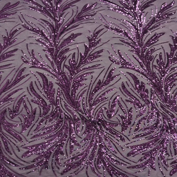 Ariba Floral Leaf Stretch Sequins Fabric - Nylon Spandex Mesh Fabric, 4-Way Stretch, 60" Width, 52" Sequins Width (1 Yard)