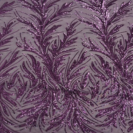 Ariba Floral Leaf Stretch Sequins Fabric - Nylon Spandex Mesh Fabric, 4-Way Stretch, 60" Width, 52" Sequins Width (1 Yard)
