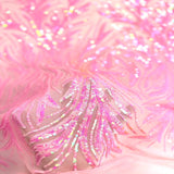 Ariba Floral Leaf Stretch Sequins Fabric - Nylon Spandex Mesh Fabric, 4-Way Stretch, 60" Width, 52" Sequins Width (1 Yard)