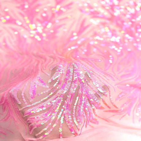 Stretch Sequins Fabric Floral Leaf Mesh