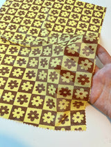 Printed Power Mesh Yellow Floral Checkered
