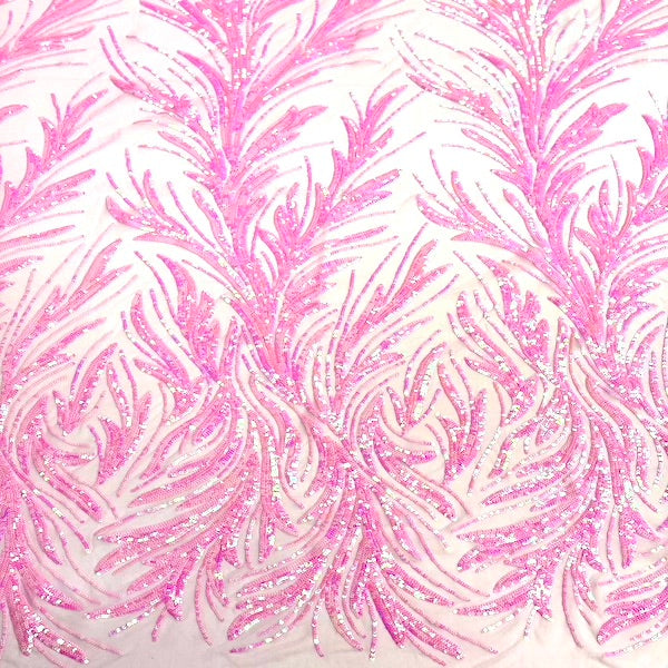 Ariba Floral Leaf Stretch Sequins Fabric - Nylon Spandex Mesh Fabric, 4-Way Stretch, 60" Width, 52" Sequins Width (1 Yard)