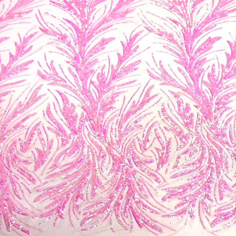 Ariba Floral Leaf Stretch Sequins Fabric - Nylon Spandex Mesh Fabric, 4-Way Stretch, 60" Width, 52" Sequins Width (1 Yard)
