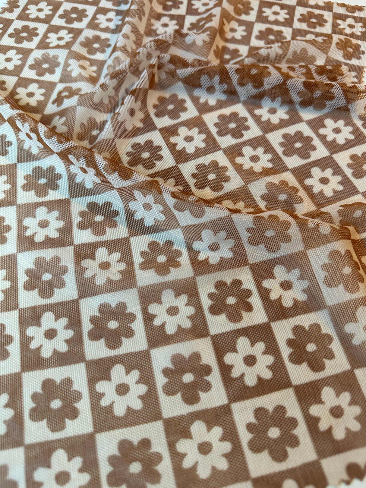 Brown Cream Checkered Power Mesh