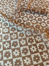 Brown Cream Checkered Power Mesh