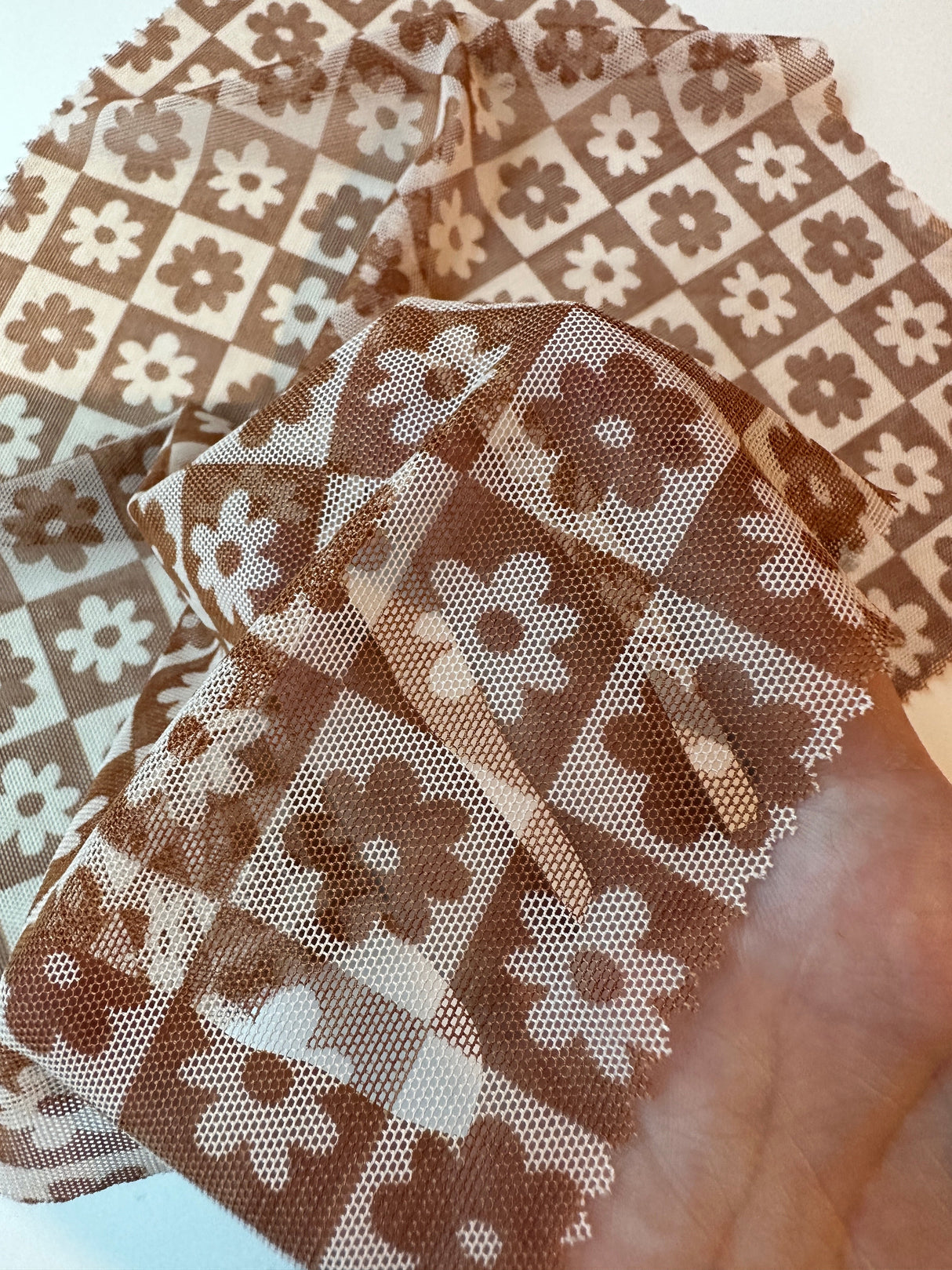 Brown Cream Checkered Power Mesh