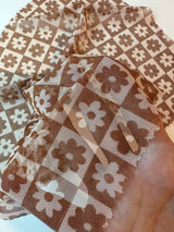 Brown Cream Checkered Power Mesh