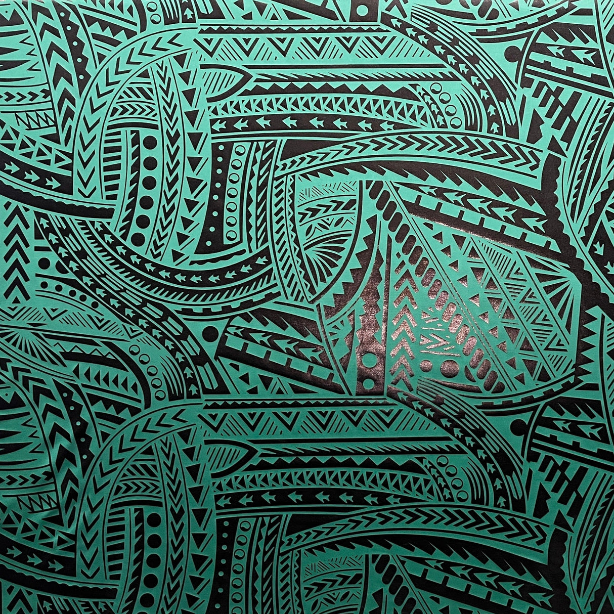 Traditional Polynesian Tattoo Design Polyester Foil Fabric - Green/Yellow, Red/Black, Hunter Green, 36" X 60" (1 Yard)
