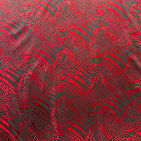 Traditional Polynesian Pattern Polyester Foil Fabric - Red & Black, 60" Width (1 Yard)