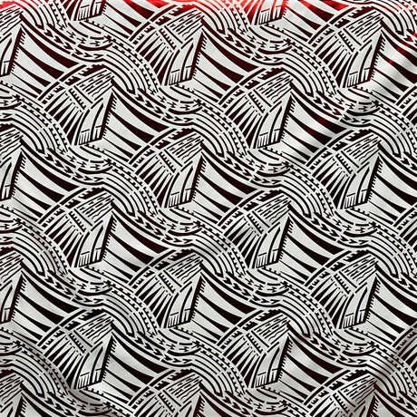 Traditional Polynesian Pattern Polyester Foil Fabric - Red & Black, 60" Width (1 Yard)